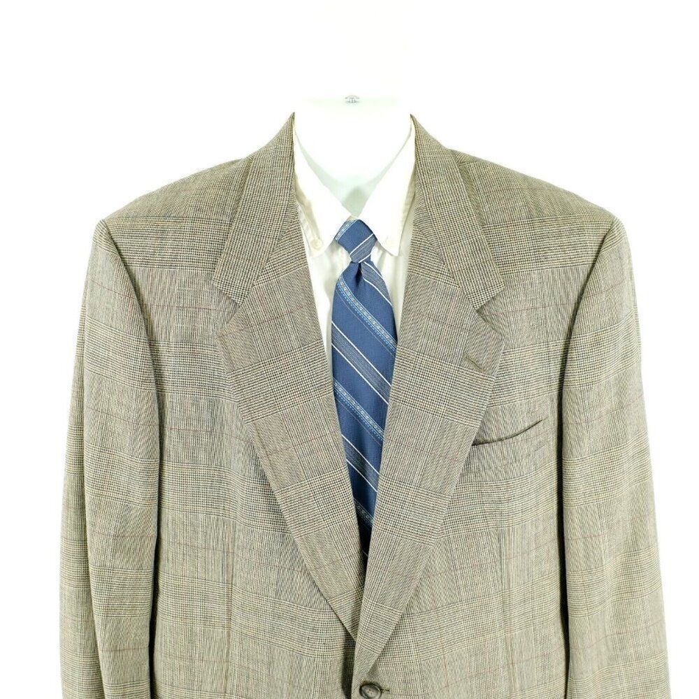 DAMAGED Austin Reed Wool Tan Glen Plaid 2 Button Blazer 42R Tagged‎ 46R